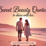 Romantic couple holding hands on beach at sunset, pastel sky, soft waves, elegant text overlay, dreamy and warm mood.