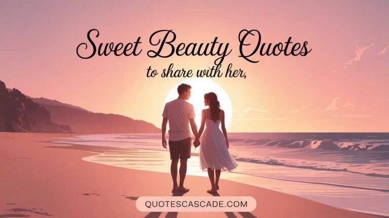 Romantic couple holding hands on beach at sunset, pastel sky, soft waves, elegant text overlay, dreamy and warm mood.