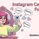“Cartoon girl taking a selfie in front of a mirror with hashtags like #Cute, #Selfie, and #Fashion — Instagram captions for girls.”