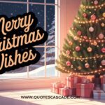 "A cozy Christmas scene with a decorated tree, gifts, glowing lights, and snow outside the window — warm and festive indoor holiday vibes."