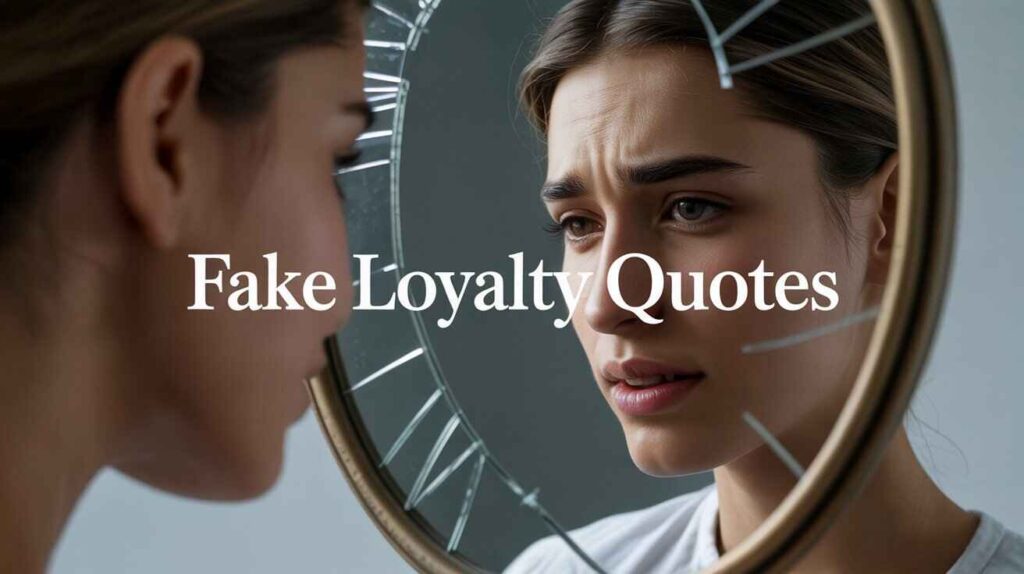 "Sad woman looking at herself in the mirror – theme of fake loyalty and self-reflection."

