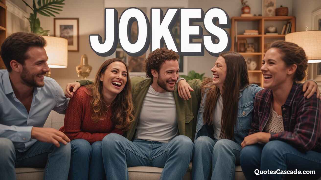 "Group of young friends laughing together indoors, enjoying jokes and fun, cozy home setting."